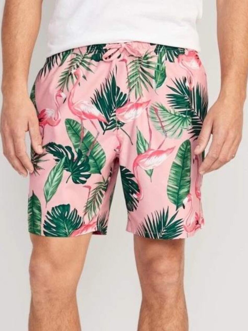 NWT Old Navy Pink Flamingo 'Birds in Paradise' Swim Trunks Sz M 7 in Inseam